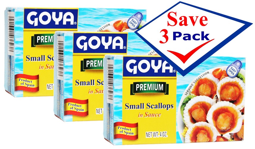 Goya Small Scallops in Sauce- Zamburiña Salsa Viera 4 Oz Pack of 3